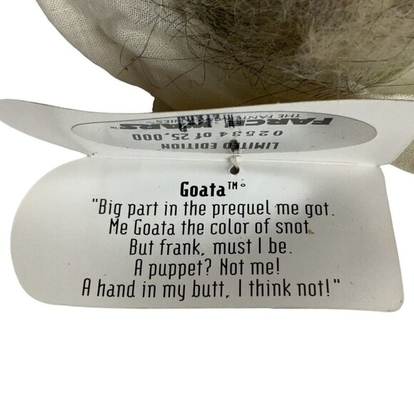 Farce Wars The Fantom Meanies Goata Bean Plush Toy with Tag Vtg 90s - Picture 3 of 3